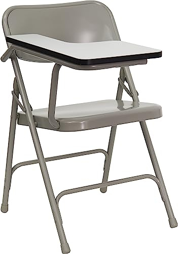 Flash Furniture Chaise Pliante Rutherford en Acier avec Bras de Tablette pour droitier, Fauteuil Pliable Commercial pour Tablette de Salle de conférence, Lot de 2, Gray