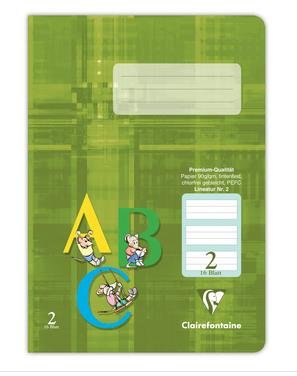 Schulheft Clairefontaine, DIN A5, 16 Blatt, 90g, grüne Lineatur 2 liniert für 2. Schuljahr