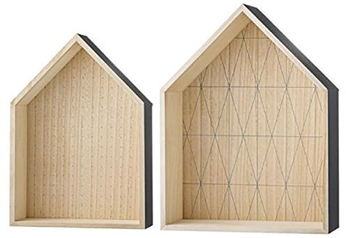 Bloomingville - Display Box, Regal Set - Haus - Holz - grau - Paulownia - L30xH42xW10/L37xH49xW14 cm - 2er Set