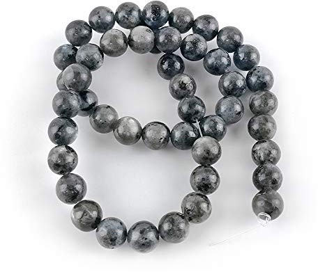 Black/Grey Larvikite Beads Plain Round 8mm Strand of 43+