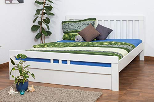 Doppelbett Easy Premium Line K8 inkl.1 Abdeckblende, 180 x 200 cm Buche Vollholz massiv weiß lackiert