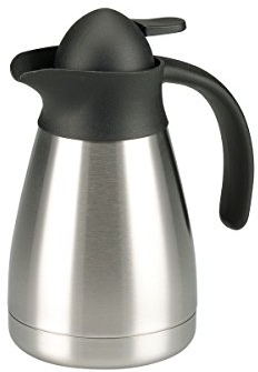 axentia Isolierkanne in Silber, Kleine Warmhaltekanne aus doppelwandigem Edelstahl, Kaffeekanne mit Einhand-Ausgießautomatik, Teekanne mit Kunststoff-Griff, Volumen: ca. 500 ml