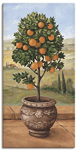 ARTLAND Wanddeko Leinwand Bilder Wandbild 30x60 cm Toskana Orange Baum Italien Landschaft Mediterran Botanik Terracotta T4NI