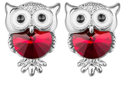 Mianova Ohrstecker Eule mit Kristall Silber - Rot