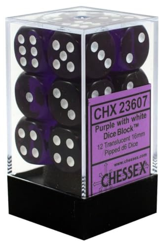 Translucent Purple 6 Sided 16mm Dice Block (12-Dice)