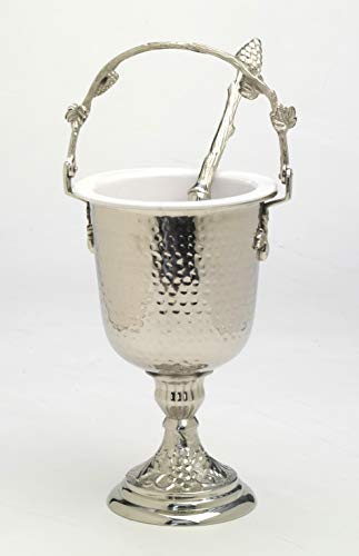 Weihkessel mit Aspergill, Messing vernickelt Silber, Weihwasser-Kessel mit Einsatz aus Stahl, Aspergil im Set inbegriffen