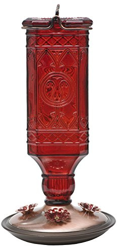 Perky-Pet Red Square Antique Bottle Glass Hummingbird Feeder - Humming Bird Feeders for Outdoor Garden Decor - 24 Oz Nectar Capacity - 8116-2