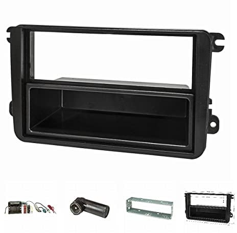tomzz Audio 2457-007 Radioblende Set kompatibel mit VW Golf 5 V 6 VI Touran Passat 3C Caddy EOS Skoda Octavia mit Quadlockadapter ISO Fakra Phantom Antennenadapter Einbauschacht