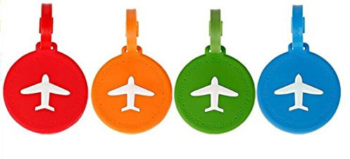 NOVAGO Lot de 4 Étiquettes à bagages/Étiquettes à valise AVION (Rond)