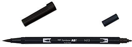 Tombow ABT Stift mit zwei Filzspitzen, Farbe N15, schwarz, Doppelpack