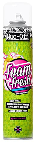 Muc-Off Foam Fresh-Schaum, 400 ml - Schäumendes Sofort Reinigungsmittel mit Zitrusduft – Geeignet für Motorradhelm Futter, Motorradhandschuhe und –stiefel, als Polsterreiniger