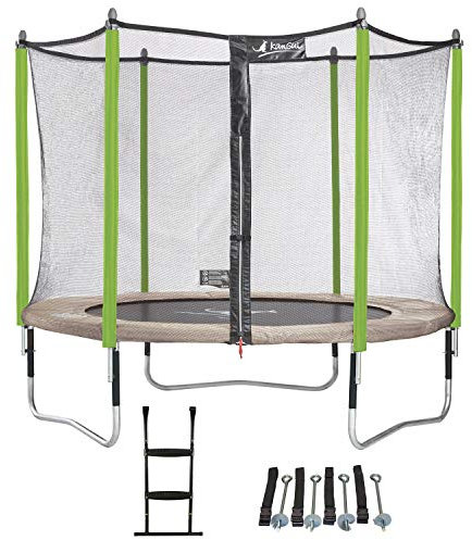 Kangui - Trampoline de Jardin 305 cm + Filet de sécurité + échelle + kit d'ancrage JUMPI Taupe/Vert 300