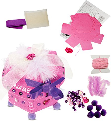 alles-meine.de GmbH Bastelset - Filz Schmuckdose/Dose - Federn rosa - zum Sticken, einfaches Nähen per Hand - incl. Name - Utensilo - Komplettset filzen - Creativ - Filzset..
