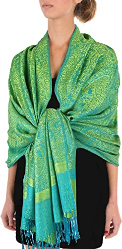 Sakkas 70 X 28 Paisley Self-Design Schal/Wrap/Stole - Blau/Grün Paisley