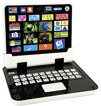 Kidz Delight Infini fun My First 2-in-1 Bilingual Tablet, English & Spanish Interactive Learning Toy for Ages 2+, Detachable Keyboard, Learn Alphabet, Numbers, Colors, Shapes, Plug & Play Realistic