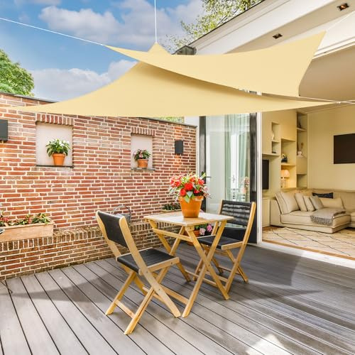 jarolift Sonnensegel Dreieck Gleichschenklig, Wasserabweisend, Sonnenschutz Sichtschutz für Terrasse Garten Balkon, Polyestergewebe 500 x 500 x 500 cm, Sand