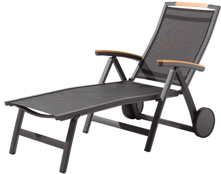 Sieger 352/G-G Klapprollliege Catena, Aluminium, Teakholz und Textilux-Gewebe, eisengrau-grau