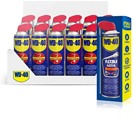 WD-40 Producto Multi-Uso- Spray 500ml con cánula Doble Acción - Pack 12 Unidades + una muestra gratuita de WD40 Multi-uso Flexible 400ml + Guantes Originales de WD-40