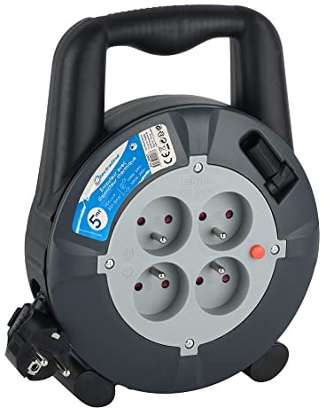 Electraline 29007 Enrouleur Rallonge Ménager Domestique 5m 16A - Section 3G1,5 mm², Noir