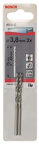Bosch Professional Accessories Professional Metallbohrer HSS-G geschliffen (2 Stück, Ø 3,8 mm), Schwarz