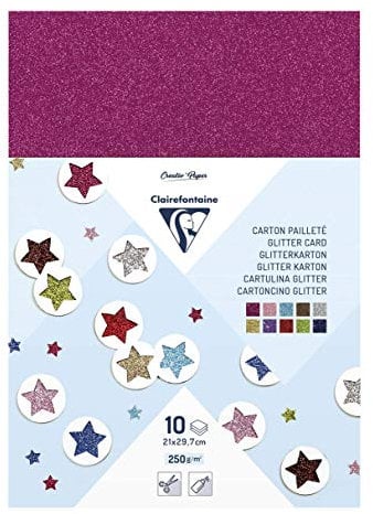 Clairefontaine 195598C - Packung Glitterkarton mit 10 Bogen 200g DIN A4 (21x29,7cm), verleiht Ihren Kreationen einen schönen Glitzereffekt, farbig sortiert, 1 Pack