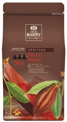 Cacao Barry - Chocolat Noir Force Noire 50% Cacao en Pistoles 1 kg - Pour Pâtisserie Professionnelle, Mousses, Ganaches - Sac Refermable