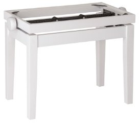 K&M 13710 Klavierbank Unterteil Weiß - Buchenholz, Mattlack - vierbeiniger Sitz mit präziser Höhenverstellung