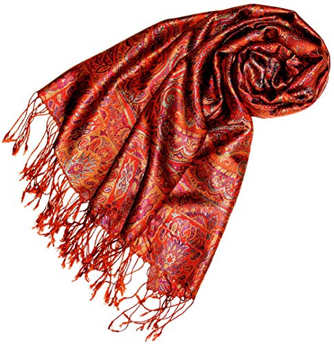 Lorenzo Cana Damen Pashmina Schal Schaltuch jacquardgewebt 100% Seide 70 cm x 190 cm Paisleymuster Seidenschal Seidentuch Seidenpashmina in harmonischen Farben 7808788