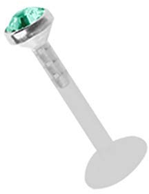 Modern Nature Piercing-Schmuck Ein Lippenpiercing Teflon Labret Stecksystem Stahl 1,2 x 10 mm + Stein 2,5 mm in grün-türkis
