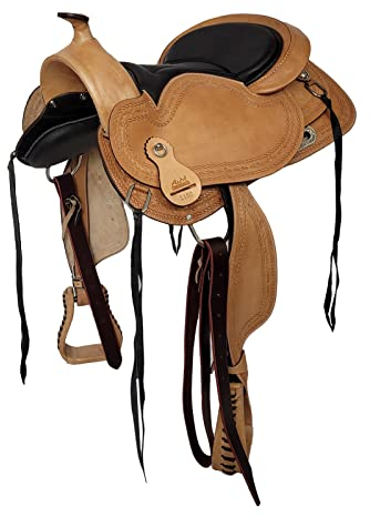A&M Reitsport Baumloser Westernsattel Portland ECO aus Büffelleder mit Klettkissen, Größe:17 Zoll