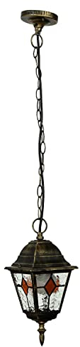 Licht-Erlebnisse Außenpendelleuchte Aluminium Glas in Gold Antik IP44 Balkon Garten B:15 cm E27 Laterne Tiffany Rustikale Hängelampe Outdoor SALZBURG