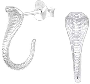 Bungsa Kobra Ohrstecker .925 STERLING SILBER giftige Schlange Snake (Ohrringe Echtschmuck Studs Ohrschmuck Damen Frauen Herren)