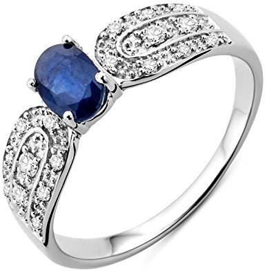 Miore 9 Karat (375) Weißgold, blauer Saphir und Diamanten in Pavé-Fassung SA9020R Ring