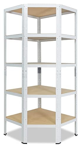 shelfplaza® 180x90x60cm Home Eckregal Schwerlast Weiß/Metallregal Stehend 5 Böden Je 175kg Tragkraft/Corner Shelf Schwerlastregal Ecke/Steckregal
