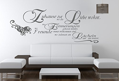 timalo® Wandtattoo Wohnzimmer Wandtatoo Aufkleber Spruch Wandspruch - Zuhause ist wo die Liebe wohnt - 1pt2-pk29 (groß 160x58 cm)