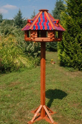 Vogelhaus Vogelfutterhaus Futterhaus Futterhäuschen Vogelvilla Fussball Fan FC (klein mit Einbein), mit Futtersilo und Standfuß
