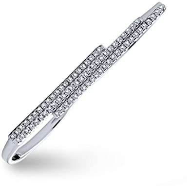 Bague à deux doigts en argent sterling .925 avec barre latérale double pavée de zircone cubique géométrique pour adolescentes et femmes.