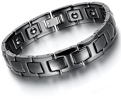 Flongo Herren Magnet Therapie Kugel Perle Perlen Wolframcarbid Wolfram Armband Link Handgelenk Hematit Schwarz I Rechteckig Magnet Klassiker Herren
