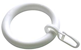 Gardinenringe/Vorhangringe mit Faltenhaken, Ringe für Gardinenstangen/Vorhangstangen - 10 Stück Kunststoff - Ø 39 x 55 mm (Weiß)
