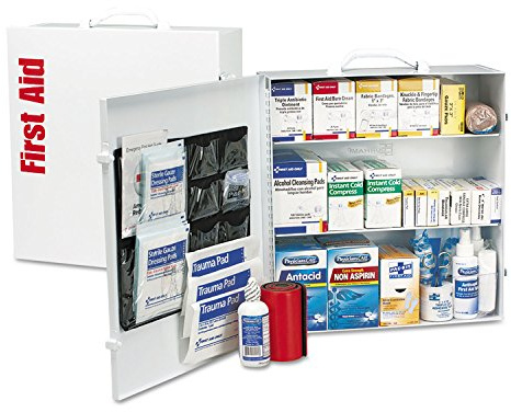 First Aid Only 90575 3-Shelf ANSI B+ and OSHA-Compliant First Aid Kit, 100-150-Person Emergency First Aid Kit for Business and Worksite, First Aid Metal Cabinet with Medications, 676 Pieces