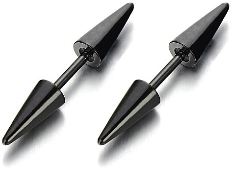 Noir Pointes Doubles Boucles d'oreille Homme Femme - Mixte Bouchon d'oreille - Jauge d'oreille Faux Cheater Fake - Acier