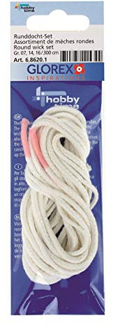 GLOREX Kerzendocht-Set, 3 verschiedene Dochtstärken,Weiß,jeweils 100 cm lang