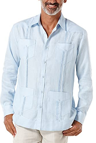 Cubavera Men's 100% Linen Four-Pocket Long Sleeve Button-Down Guayabera Shirt (Available in Big & Tall), Cashmere Blue, XL