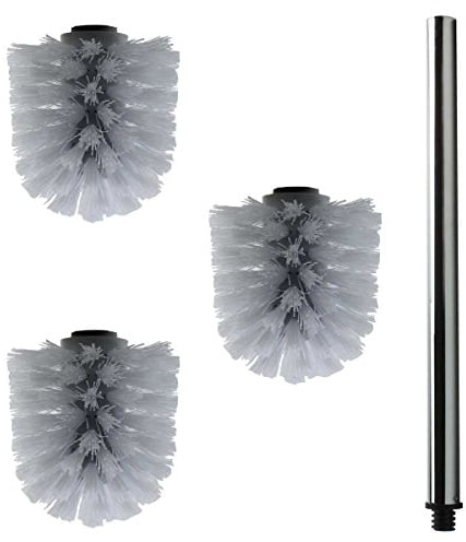 Daloual - 3 x Ersatz WC-Bürstenkopf Weiß Ø ca. 6,5 cm + 1 x Edelstahl-Griff 41,5 cm - Toiletten-Bürste - Klo-Bürste - WC-Besen - austauschbar - modernes Design - hochwertig - langlebig