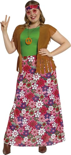 FIESTAS GUIRCA | Happy Hippie Damen Kostüm - Kleid, Weste und Stirnband - 60er Jahre Retro Kostüme für Themenpartys - Ideal für Erwachsene - Braun und Bunt