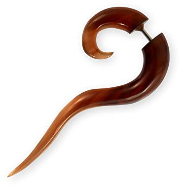 Fly Style 1 Stück Fake Spirale Piercing Expander - Ohrring aus Horn oder Knochen mit Schraubverschluss, Materialart:Horn (braun)
