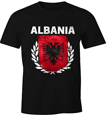MoonWorks Herren T-Shirt - Fußball EM 2016 Albania Albanien Flagge Vintage - Comfort Fit