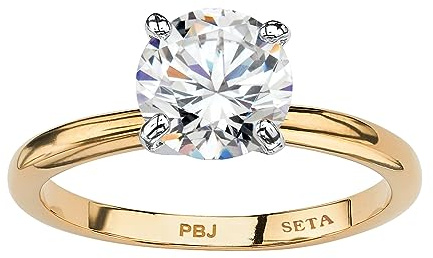 Palm Beach Jewelry PalmBeach Yellow Gold-plated Platinum-Plated or Silvertone Round Cubic Zirconia Solitaire Engagement Ring Sizes 5-10 Size 7