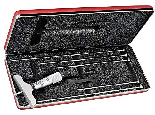 Starrett 440MZ-150RL Vernier Depth Gauge, Ratchet Stop, Lock Nut, Micrometre Type, 0-150mm Range, 0.01mm Graduation, 63.5mm Base, 6 Rods, +/-0.002mm Accuracy