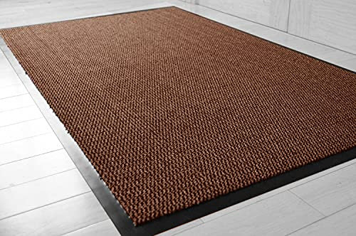 TrendMakers Hardwearing Heavy Duty Rubber Barrier Entrance Door Kitchen Utility Dust Floor Long Short Narrow Hall Hallway Runners Mats Rugs Black PVC Edge Pile Top | BROWN/BLACK | 120cm x 180cm